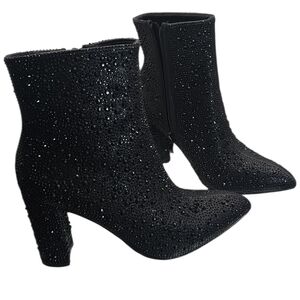 Top Moda Black Rhinestone Booties 6.5 NWT Concert Glam Block Heel